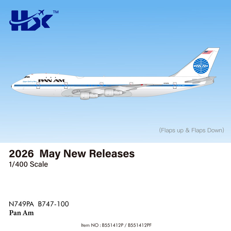 B551412P | HX Models 1:400 | Pan Am Boeing B747-100 "Clipper Dashing Wave" N749PA | is due July 2026