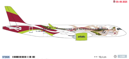 573535 | Herpa Wings 1:200 | Airbus A220-300 airBaltic 50th A220 – YL-ABX | is due April 2025