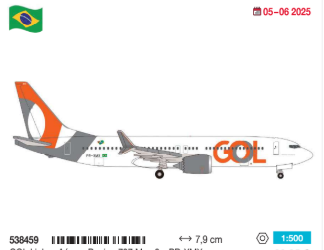 538459 | Herpa Wings 1:500 | GOL Linhas Aéreas Boeing 737 Max 8 – PR-XMX
