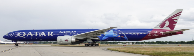 XX40774 | JC Wings 1:400 | Boeing 777-300ER Qatar Airways  UEFA Champions League Reg: A7-BED | is due July 2025