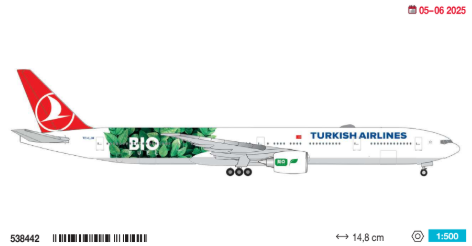 538442 | Herpa Wings 1:500 | Turkish Airlines Boeing 777-300ER “Bio Fuel” – TC-LJH  538459 | is due April 2025