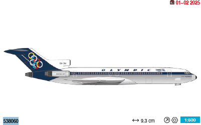 538060 | Herpa Wings 1:500 | Boeing 727-200 Olympic Airways SX-CBA Mount Olympus | was due January 2025