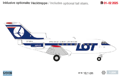 573139 | Herpa Wings 1:200 | Yakovlev Yak-40 LOT Polish Airlines SP-GEA