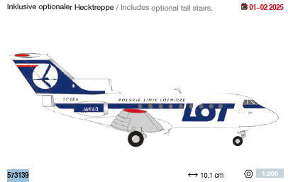 573139 | Herpa Wings 1:200 | Yakovlev Yak-40 LOT Polish Airlines SP-GEA | was due January 2025