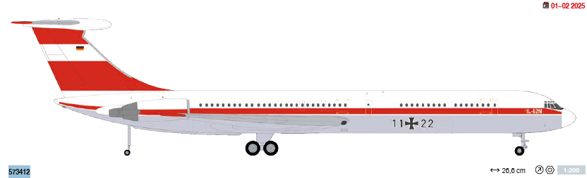 573412 | Herpa Wings 1:200 | Ilyushin IL-62M-11 Luftwaffe Flugbereitschaft | was due January 2025