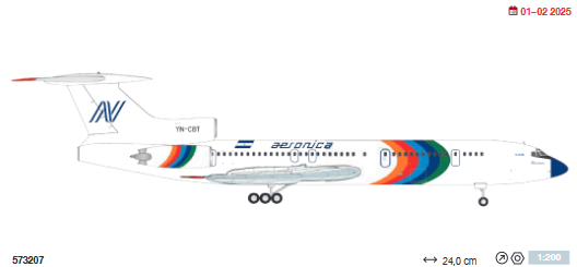 573207 | Herpa Wings 1:200 | Tupolev TU-154M Aeronica YN-CBT Momotombo