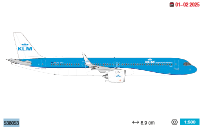 538053 | Herpa Wings 1:500 | Airbus A321neo KLM – PH-AXA Koninginnepage Swallowtail | was due January 2025