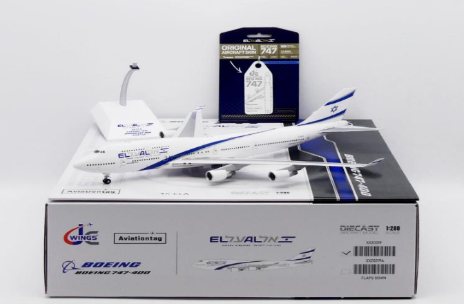 XX20319A | JC Wings 1:200 | Boeing 747-400 El Al Israel Airlines 4X-ELA With Stand + Limited Edition Aviationtag Flaps Down | is due January 2025