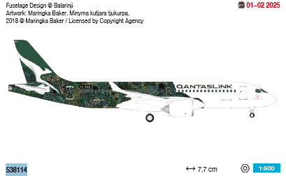 538114 | Herpa Wings 1:500 | Airbus A220-300 QantasLink Flying Art Series – VH-X4A Minyma Kutjara Tjukurpa