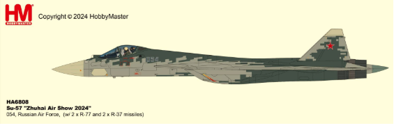 HA6808 | Hobby Master Military 1:72 | SU-57 ZHUZAI AIR SHOW 2024 - 054, RUSSIAN AIR FORCE (WITH 2 xR-77 AND R-37 MISSILES | is due February 2025