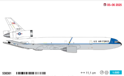 538381 | Herpa Military 1:500 | U.S. Air Force McDonnell Douglas KC-10 Extender - 2nd Bomb Wing, Barksdale Air Base – 79-0433 | is due April 2025