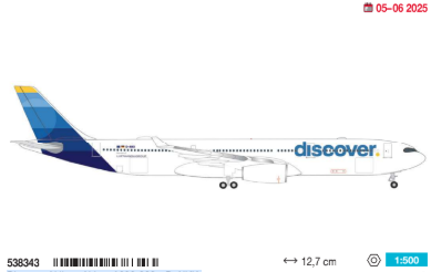 538343 | Herpa Wings 1:500 | Discover Airlines Airbus A330-300 – D-AIKK | is due April 2025