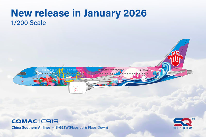 L2291FD | SQ Wings 1:200 | COMAC C919 China Southern Airlines B-658W 15th National Games – Vibrant Bay Area Flaps Down | is due March 2026