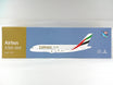 Airbus A380 die-cast model in Emirates classic livery at 1:200 scale.