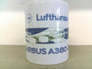 Lufthansa Airbus A380 100th anniversary die-cast metal coffee mug.