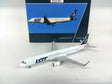 Herpa Wings 1:200 scale die-cast model of an Embraer E195 aircraft in LOT Polish Airlines livery.