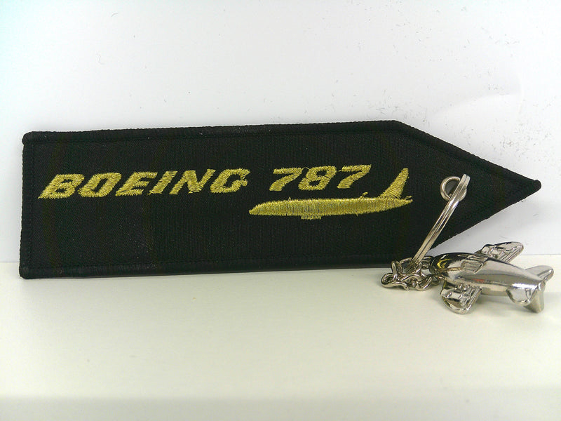 Key Tag Boeing 787 Black | Fabric Embriodered Key Tag | Have A Nice Fly!