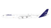 Die-cast metal Gemini Jets 1:400 scale model of an Airbus A340-600 Lufthansa aircraft.