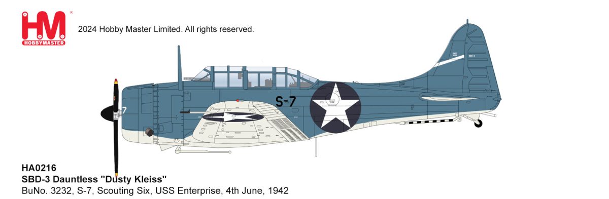 HA0216 | Hobby Master Military 1:32 | SBD-3 Dauntless Dusty Kleiss  BuNo. 3232, S-7, Scouting Six, USS Enterprise,  4th June, 1942 | is due June 2025