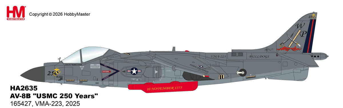 HA2635 | Hobby Master Military (1/72) | AV-8B Harrier II USMC 250 Years 165427 VMA-223 2025 | is due August 2026