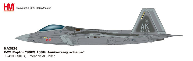 HA2826 | Hobby Master Military 1:72 | F-22 Raptor 90th FS 100th Anniv. Scheme 09-4190, 90th FS, Elmendorf AB, 2017 | is due August 2025