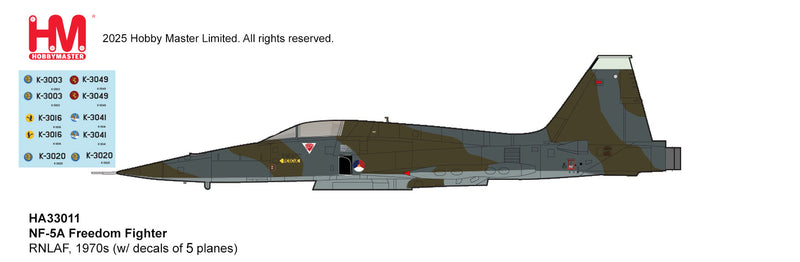 HA33011 | Hobby Master Military 1:72 | NF-5A Freedom Fighter RNLAF, 1970s (w/ decal for 5 planes) | is due October 2025