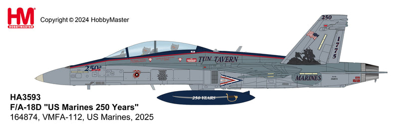 HA3593 | Hobby Master Military 1:72 | F/A-18D US Marines 250 Years 164874, VMFA-112, US Marines, 2025 | is due October 2025