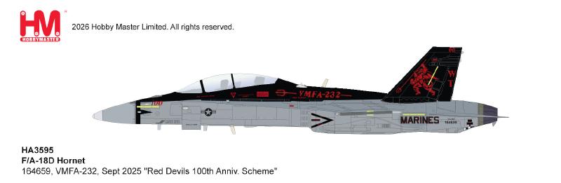 HA3595 | Hobby Master Military 1:72 | F/A-18D Hornet 164659, VMFA-232, Sept 2025 "Red Devils 100th Anniv. Scheme"