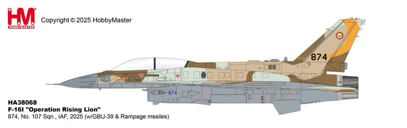 HA38068 | Hobby Master Military 1:72 | F-16I "Operation Rising Lion" 874, No. 107 Sqn., IAF, 2025 (w/GBU-39 bombs & Rampage mssiles) | is due October 2025