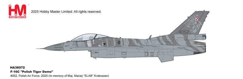 HA38072 | Hobby Master Military 1:72 | F-16C 'Maj. Maciej SLAB Krakowian' 4052, Polish Air Force, 2025 (HM will donate 10% to Krakowian's family) | is due October 2025