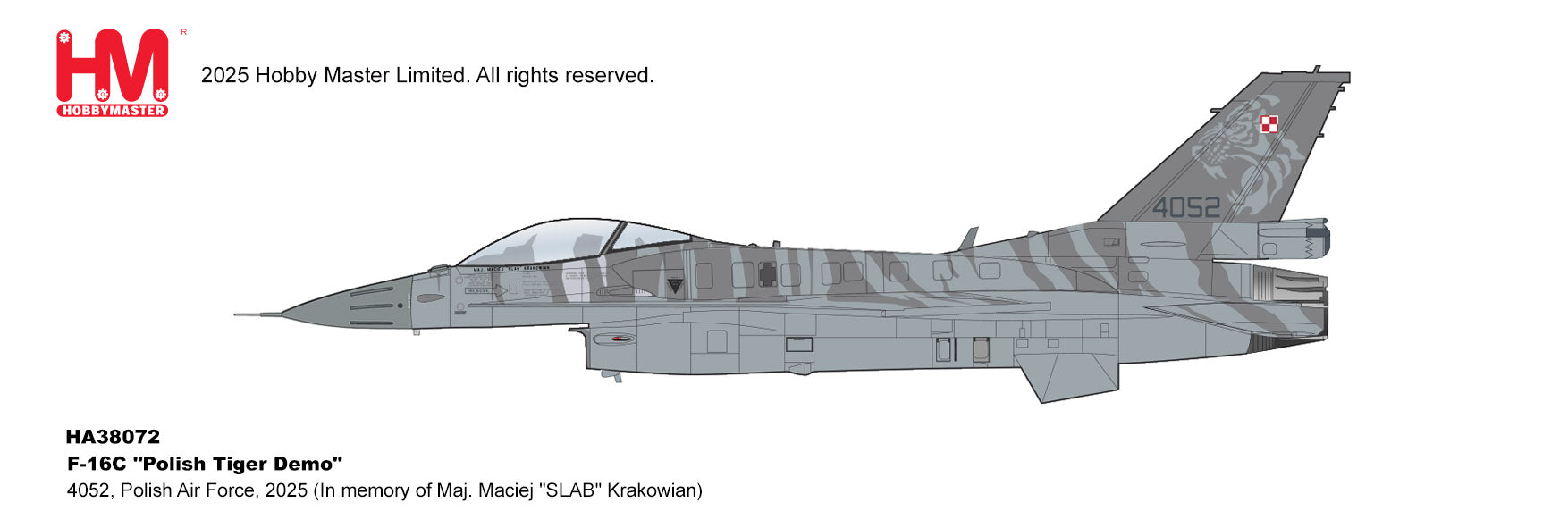 HA38072 | Hobby Master Military 1:72 | F-16C 'Maj. Maciej SLAB Krakowian' 4052, Polish Air Force, 2025 (HM will donate 10% to Krakowian's family) | is due October 2025