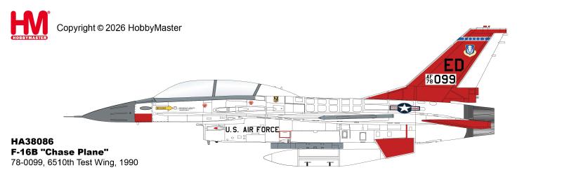 HA38086 | Hobby Master Military 1:72 | F-16B "Chase Plane" 78-0099, 6510th Test Wing, 1990