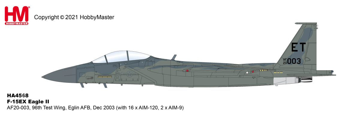 HA4568 | Hobby Master Military 1:72 | F-15EX Eagle II AF20-003, 96th Test Wing, Eglin AFB, Dec 2003 (w/16 x AIM-120, 2 x AIM-9) | is due August 2025