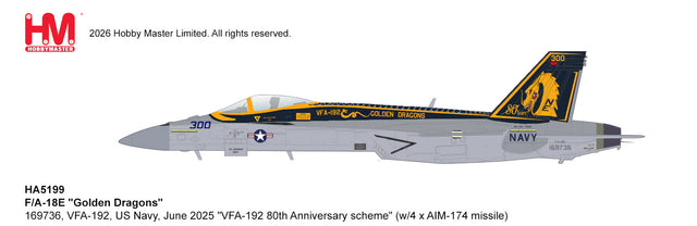Hobby Master HA5199 F/A-18E Golden Dragons 80th Anniversary