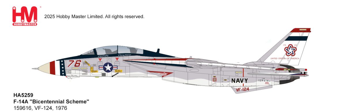 HA5259 | Hobby Master Military 1:72 | Grumman F-14A Tomcat “Bicentennial Scheme” 159616, VF-124, 1976  | is due July 2025