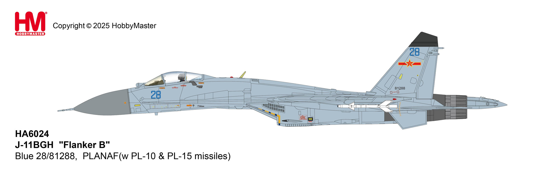 HA6024 | Hobby Master Military 1:72 | J-11BGH Flanker B Blue 28/81288,  PLANAF (w PL-10 & PL-15 missiles) | is due October 2025