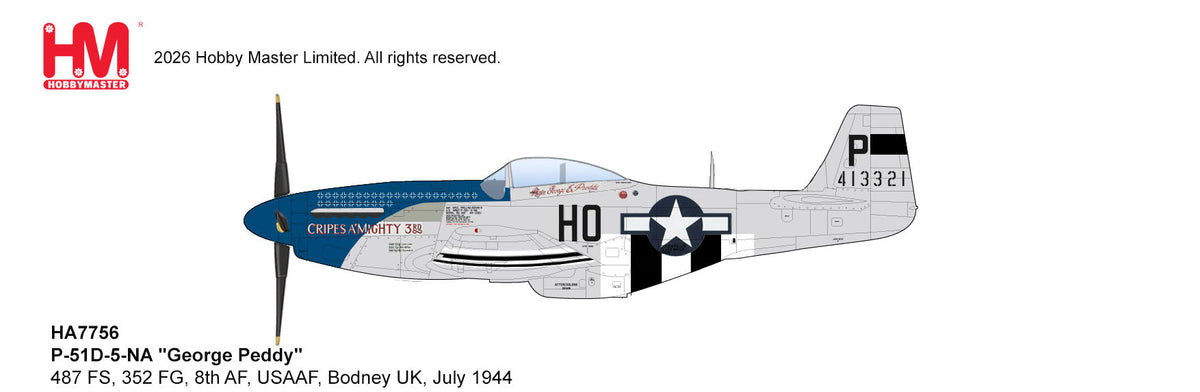 HA7756 | Hobby Master Military (1/48) | North American P-51D-5-NA "George Peddy" USAAF 487 FS 352 FG Bodney UK July 1944