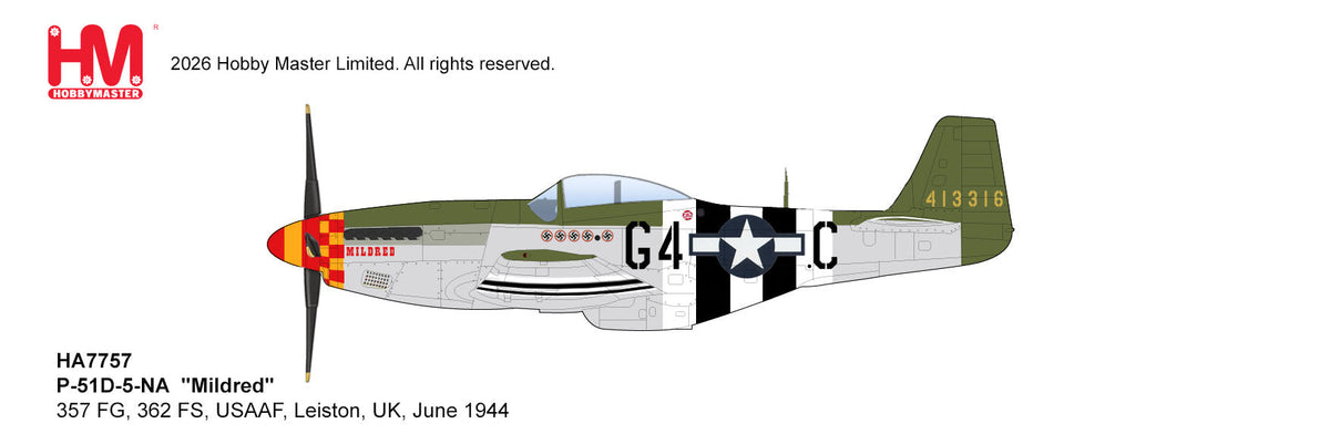HA7757 | Hobby Master Military (1/48) | North American P-51D-5-NA "Mildred" USAAF 357 FG 362 FS Leiston UK June 1944