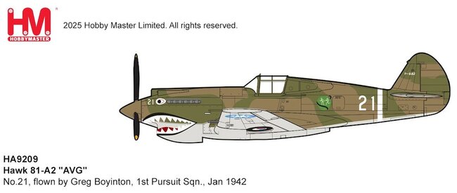 HA9209CR | Hobby Master 1/48 | Hawk 81A-2 "AVG" No.21, flown by Greg Boyington, 1st Pursuit Sqn., Jan 1942 | is due July 2026