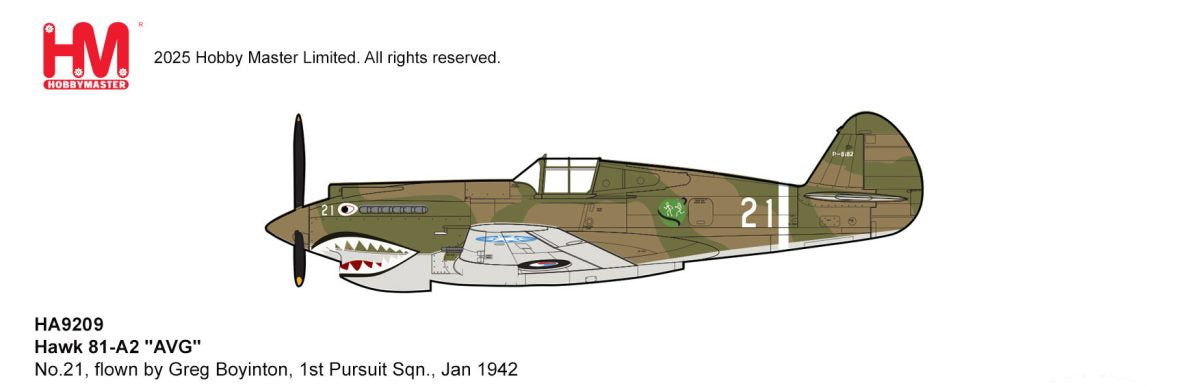 HA9209 | Hobby Master Military 1:48 | Hawk 81A-2 "AVG" No.21, flown by Greg Boyinton, 1st Pursuit Sqn., Jan 1942 No.21| Due July 2026