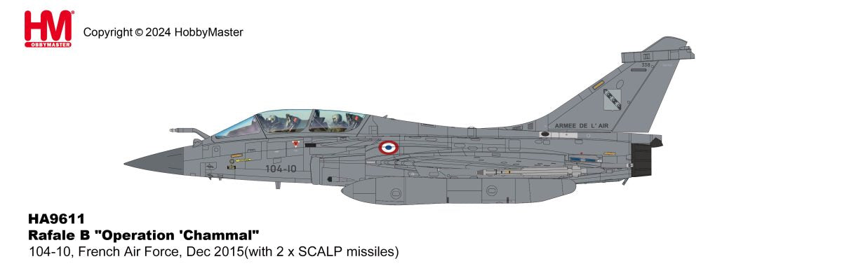 HA9611 | Hobby Master Military 1:72 | Rafale B Opertaion Chammal 104-10, French Air Force, Dec 2015 (with 2 x SCALP missiles) | is due July 2025