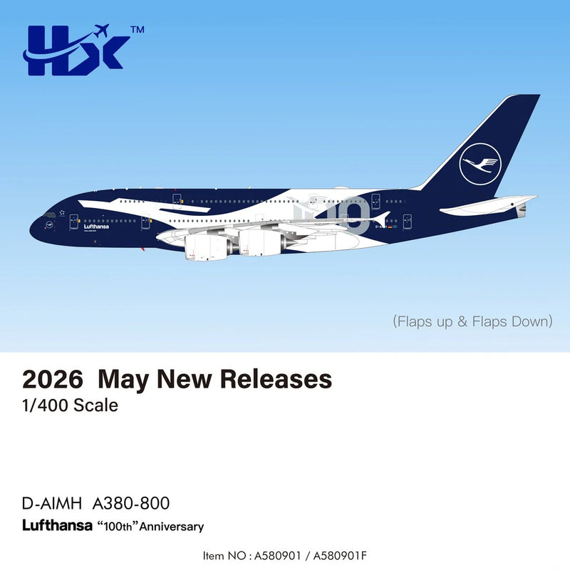 A580901 | HX Models 1:400 | Lufthansa Airbus A380 D-AIMH "100th Anniversary" | is due July 2026
