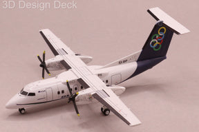 A 1:200 scale model aircraft of a Dash 8 Q100 in Olympic Air SX-BIP livery.