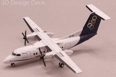 A 1:200 scale model aircraft of a Dash 8 Q100 in Olympic Air SX-BIP livery.