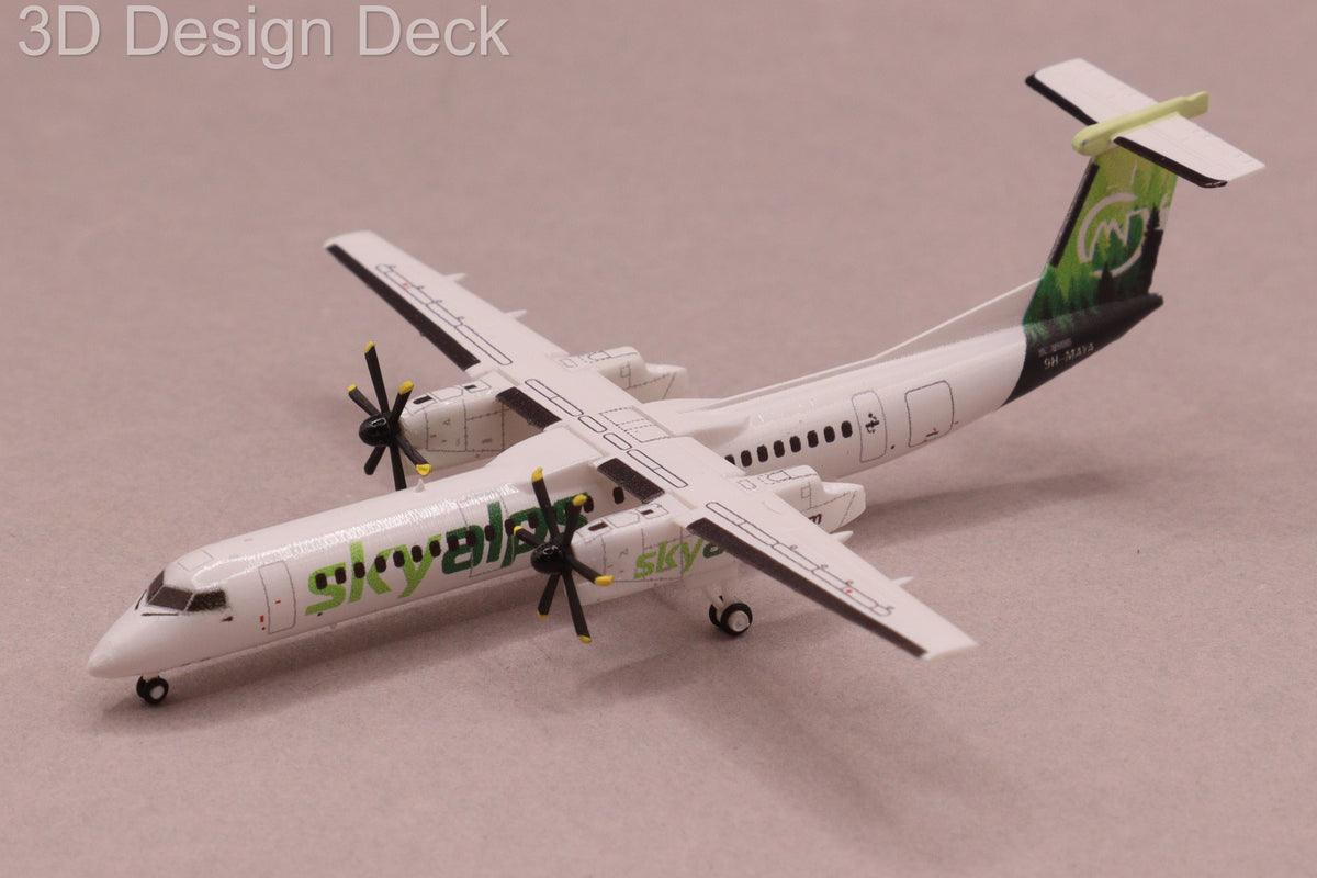 A 1:400 scale model of a Sky Alps Dash 8 Q400 aircraft, 9H-MAYA.