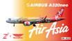 Die-cast 1:400 scale model aircraft A320neo in Air Asia Malaysia livery.