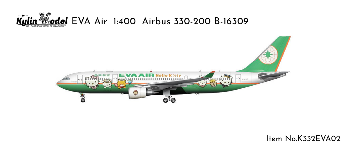 K332EVA02 | Kylin Model 1:400 | A330-200 EVA Air B-16309 “Hello Kitty”