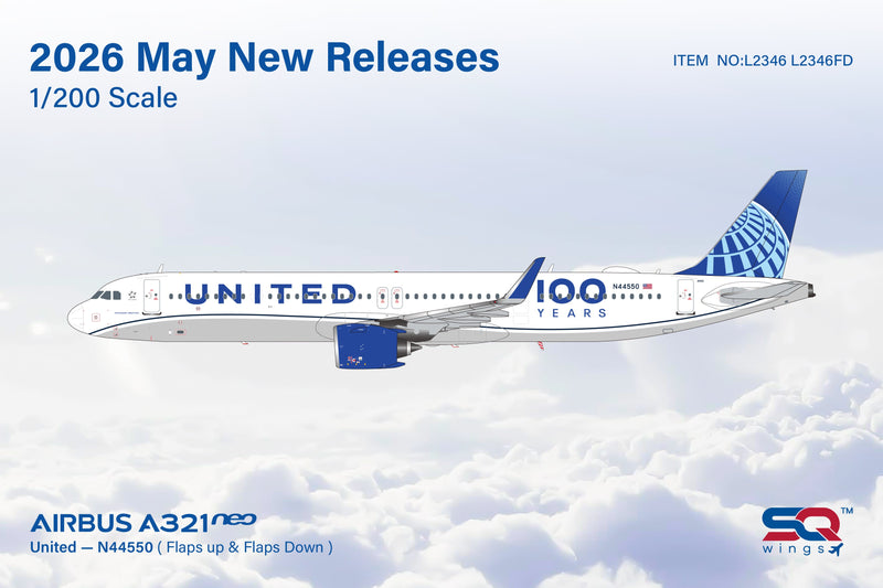 L2346FD SQ Wings 1:200 Airbus A321 United Airlines N44550 Flaps Down
