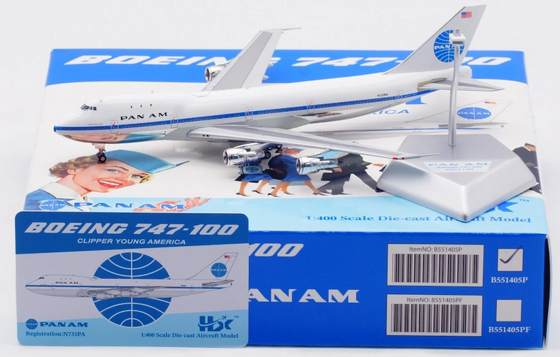 B551405P | HX Models 1:400 | Boeing 747-100 Pan Am Clipper Young America N733PA Standard Version
