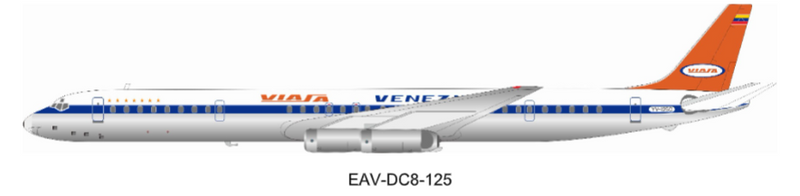 EAV-DC8-125 | EAV Models 1:200 | McDonnell Douglas DC-8-63 Viasa YV-125C with stand polished | is due December 2025